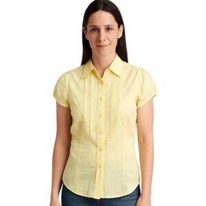 Lilly Pulizer Size 6 Yellow Swiss Dot Capped Sleeve Button Down Cotton Top